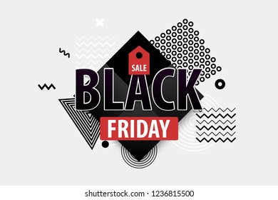 Black Friday light modern minimalistic trendy background. Comic text plastic halftone red, white colors. Super november sale. Discount tag post-modern banner. Square frame.
