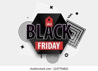Black Friday light modern minimalistic trendy background. Comic text plastic halftone red, white colors. Super november sale. Discount tag post-modern banner frame.