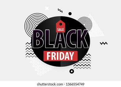 Black Friday light modern minimalistic trendy background. Comic text plastic halftone red, white colors. Super november sale. Discount tag post-modern banner. Round frame.