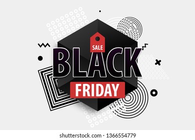 Black Friday light modern minimalistic trendy background. Comic text plastic halftone red, white colors. Super november sale. Discount tag post-modern banner. Round frame.