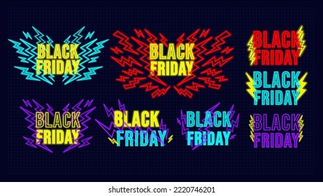 Black Friday Lightning Bolt Concept. Vector graphic styles with neon thin lines