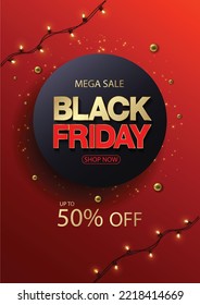 Black Friday limited sale offer. Dark background golden text lettering. vertical banner, poster, header website. vector illustration	

