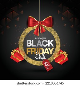 Black Friday limited sale offer. Dark background golden ring lettering.banner, poster, header website. vector illustration	