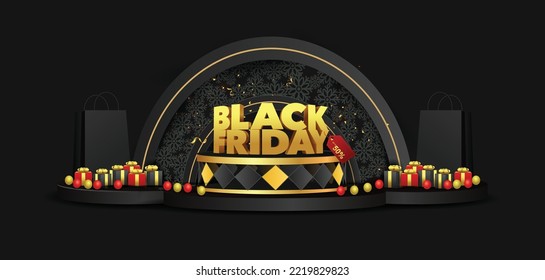 Black Friday limited sale offer. Dark background golden lettering. Banner, poster, header website. vector illustration	