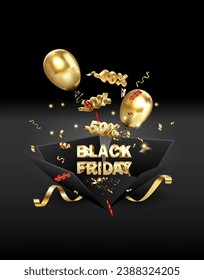 Black Friday limited sale offer. Dark background golden lettering. Banner, poster, header website. vector illustration