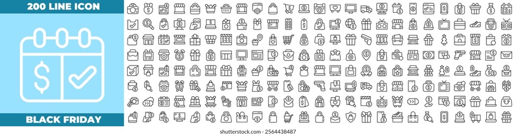 Black Friday Line Editable Icons set. Vector illustration in modern thin line style of black friday icons: gift, shop, ecommerce, etc