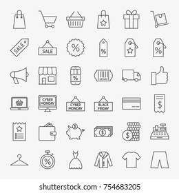 Black Friday Line Icons. Vector Set of Outline Cyber Monday Sale Symbols.