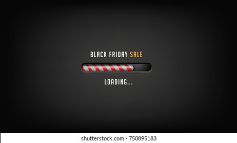 Black Friday loading background with digital striped bar. Black marketing template for sale on the Friday after Thanksgiving. EPS 10 vector.