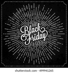 Black Friday logo with sunburst on black background