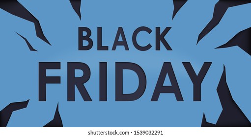 Black friday long blue banner with cracks