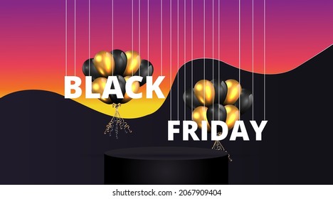 El concepto de lujo del Viernes Negro, la promoción Super Sale de fondo de Navidad. Letras de oro. Diseño de Año Nuevo y Navidad. ilustración vectorial 