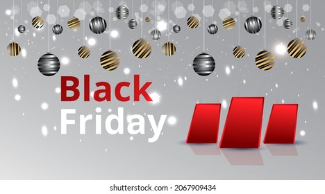 Black Friday luxury concept, Super Sale promo Xmas background. Golden text lettering. New Year and Christmas design. vector illustration 