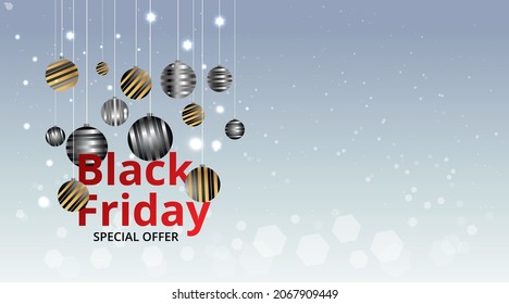 Black Friday luxury concept, Super Sale promo Xmas background. Golden text lettering. New Year and Christmas design. vector illustration 