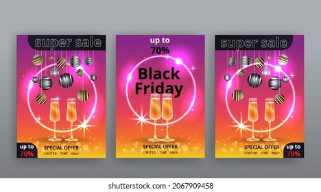 El concepto de lujo del Viernes Negro, la promoción Super Sale de fondo de Navidad. Letras de oro. Diseño de Año Nuevo y Navidad. ilustración vectorial 