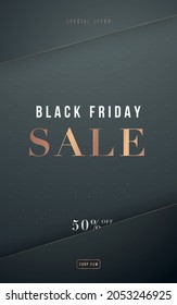 Black friday luxury sale banner. Gray background with papercut layers and golden inscription Sale. Vector design for advertising, banners, leaflets and flyers.