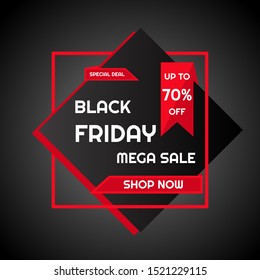 Black friday mega sale up to 70% poster special deal banner modern design. vector illustration