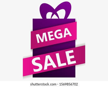 Black friday mega sale banner with gift box and ribbon, template design isolated on white background. Vector illustration