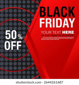 Black Friday Mega Sale Banner.Red and Black Promotional Poster with Click Here Button