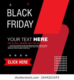 Black Friday Mega Sale Banner.Red and Black Promotional Poster with Click Here Button
