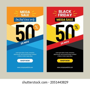 Black friday mega sale instagram story banner vector template