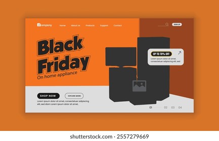 Black Friday mega Sale landing page user interface, user experience design template or Home Appliance website landing page design template
