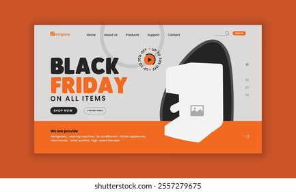 Black Friday mega Sale landing page user interface, user experience design template or Home Appliance website landing page design template
