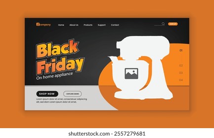 Black Friday mega Sale landing page user interface, user experience design template or Home Appliance website landing page design template
