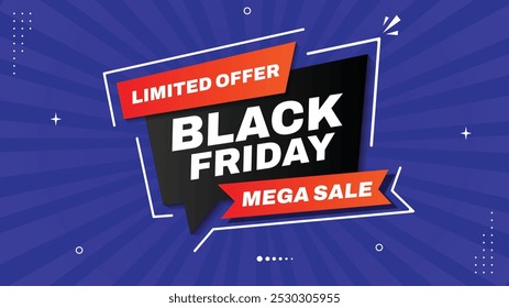 Black Friday Mega Sale - Limited Time Offer Only Today! Get Stunning Sale Banner Templates with Red, Black, White, and Purple Gradient Backgrounds Element Shapes. Perfect for Your Next Sale Promotion