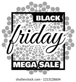 Black friday mega sale sticker or black friday discount banner on dots background. Special offer sale discount symbol retail sticker sign price red and black color.