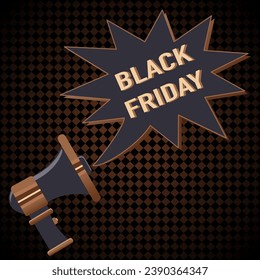 Viernes Negro - Megáfono sobre fondo marrón negro. Estilos de arte de libros de historietas. Tonos marrones. Ilustración vectorial. Diseño creativo de plantillas para marketing. Cartel de promoción de diseño de época, banner web.