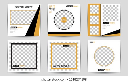 Black Friday. Minimal Layout Design with Black, Gold, and White Color Combinations for Your Marketing. Square banner for web, background, online shop, social media, template, poster, etc. Editable.