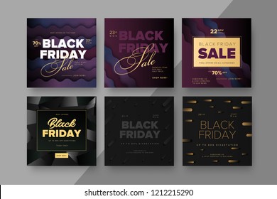 Black Friday modern promotion square web banner for social media mobile apps. Elegant sale and discount promo backgrounds with abstract pattern. Email ad newsletter layouts.