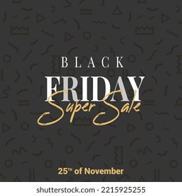 Black Friday modern promotion web banner for social media mobile apps. Elegant sale and discount promo backgrounds with abstract pattern.
