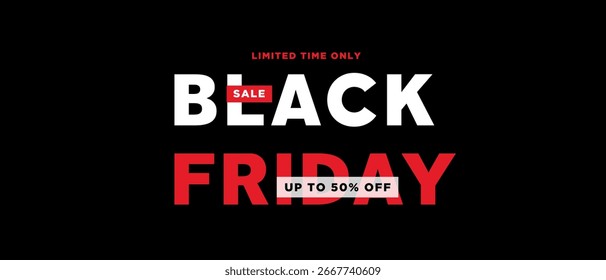 Schwarzer Freitag.  Moderne Typografie-Idee für Tag Black Friday. Muster mit schwarz, lila, rot, Farben. Vorlage für Banner, Werbung, Poster, Anzeigen, Cover. Vektorgrafik.