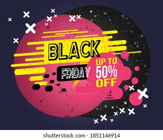 Black Friday multicolor poster. Pink, black and blue vector poster.