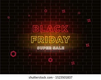 Black Friday neon advertisement sale vector background image