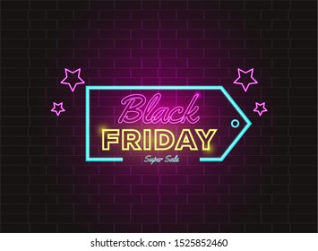 Black Friday neon advertisement sale vector background image