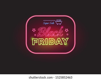 Black Friday neon advertisement sale vector background image
