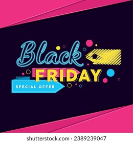 Black friday neon background Vector illustration
