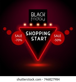 Black friday neon banner sale vector illustration.