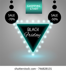 Black friday neon banner sale vector illustration.