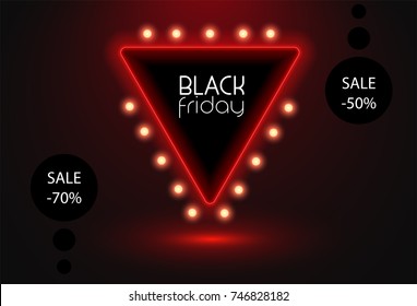 Black friday neon banner sale vector illustration.