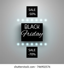 Black friday neon banner sale vector illustration.