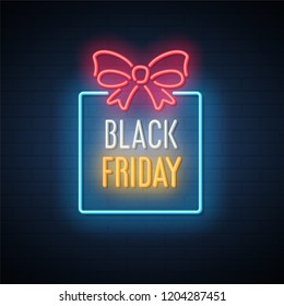 Black friday neon banner. Vector illustration.