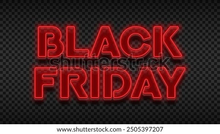 Black Friday neon lettering template. Modern neon text symbol of Black Friday isolated on checkered background. Concept of red neon Black Friday signboard for advertising, sales and social media.