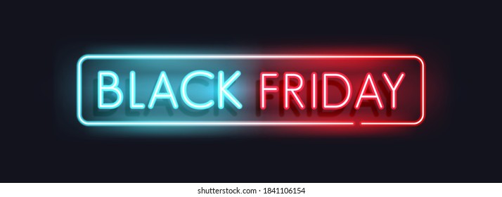 Black Friday neon light banner. Social media template for website and mobile website development, email and newsletter design, marketing material. Vector Illustration