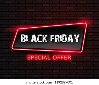 Black friday neon light banner.used for shop, online shop, promotion and advertising. vector illustration.