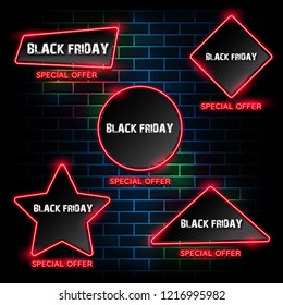 Black friday neon light banner.used for shop, online shop, promotion and advertising. vector illustration.