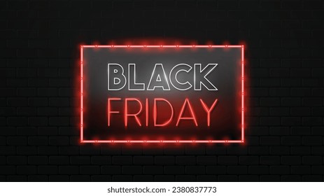 Black Friday Neon Lights On Back Background, Vector Graphics.