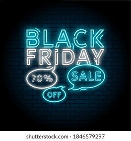 Black Friday neon sale banner. Special offer poster